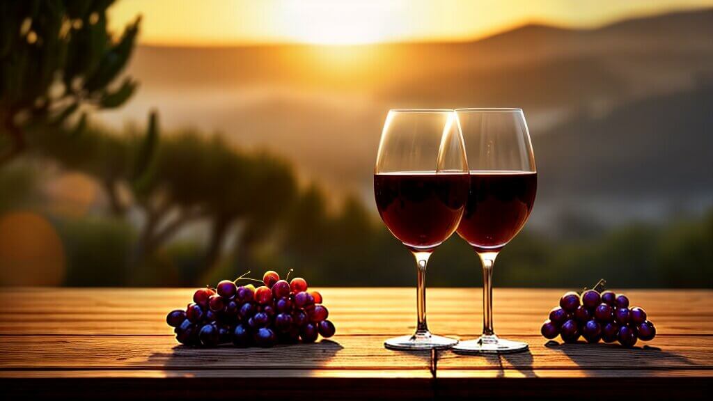 Rotwein und Weintrauben